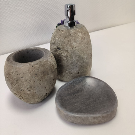 Набор из речного камня 3 предмета RN-03126 дозатор, стаканчик,мыльница
